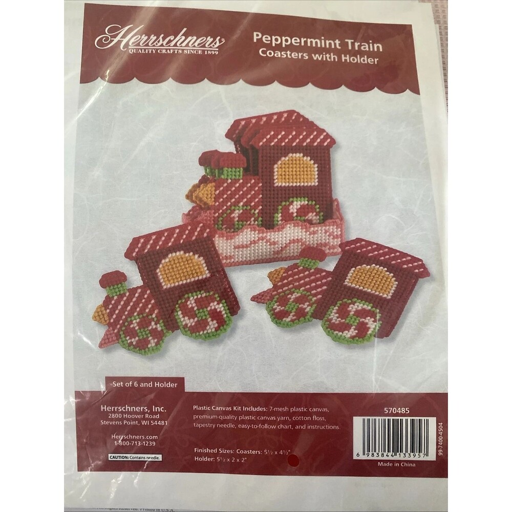 Herrschners Craft Kit - Peppermint Train Coasters w/ Holder